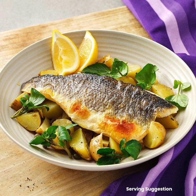 Ocado sea bass fillets skin on boneless 360g, imported from the UK