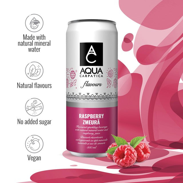 Aqua Carpatica Sparkling Flavoured Water Raspberry 4 x 330ml - British product