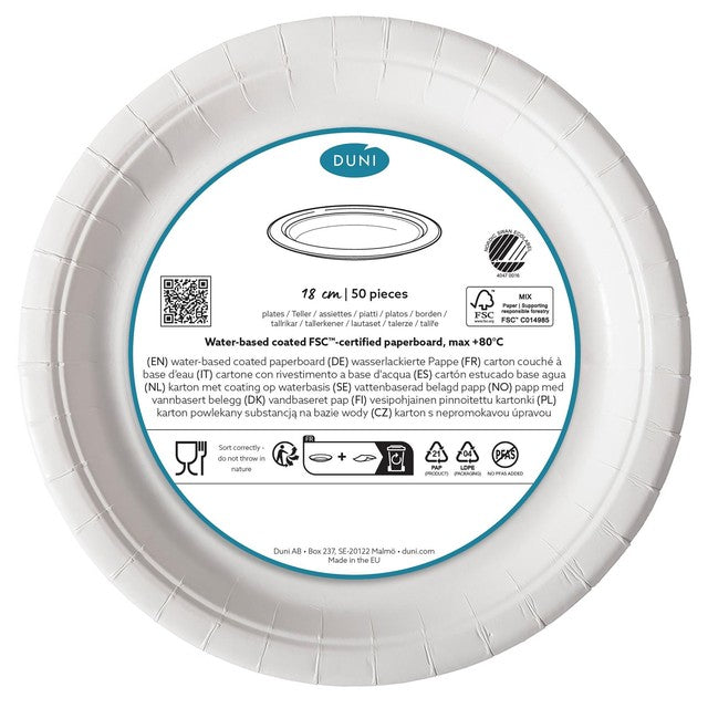Duni white coated paper plates 18cm, UK version