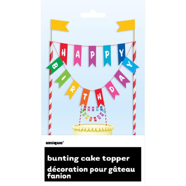 Unique Party Rainbow Birthday Bunting Cake Topper 20cm, imported from the UK