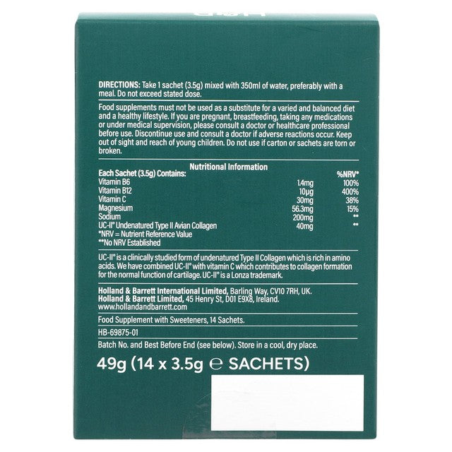 Holland & Barrett UC-II collagen powder orange flavour 14 sachets, UK version
