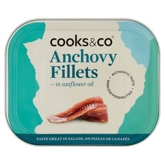 Cooks & Co anchovy fillets in sunflower oil 365g - British product