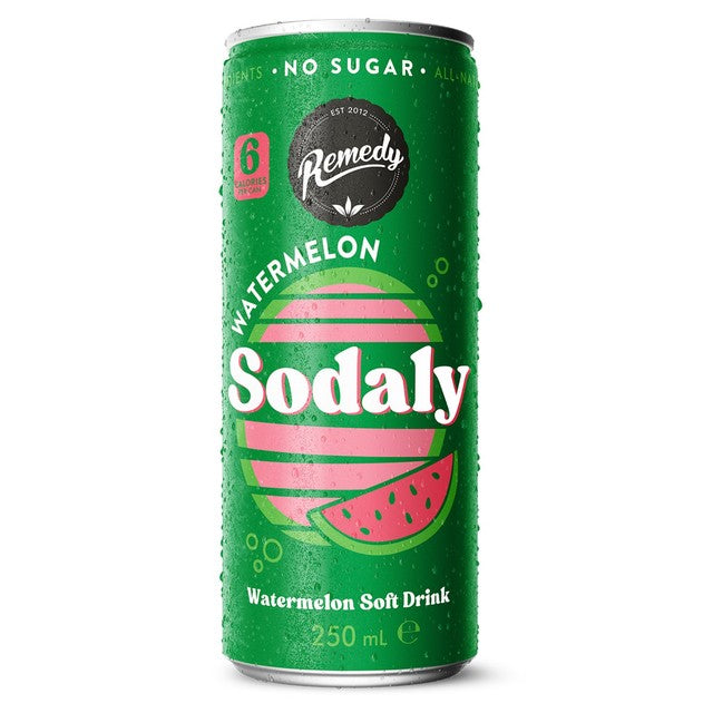 Remedy Sodaly Watermelon soft drink, imported from the UK