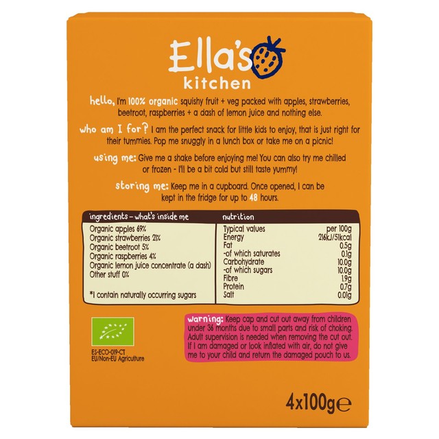 Ella's Kitchen apple strawberry beet kids drink pouch 400g multipack - British product