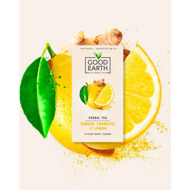 Good Earth Lemon, Ginger & Turmeric flavoured tea bags 15 count, UK version