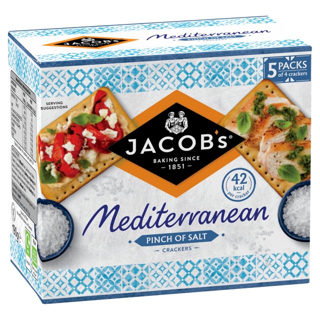 Jacob's Mediterranean Pinch of Salt crackers 5 x 38g multipack, UK version