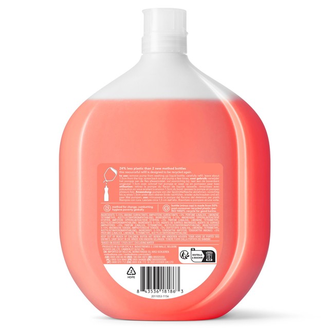 Method Peach Pink Pepper washing up liquid refill 1L, imported from the UK