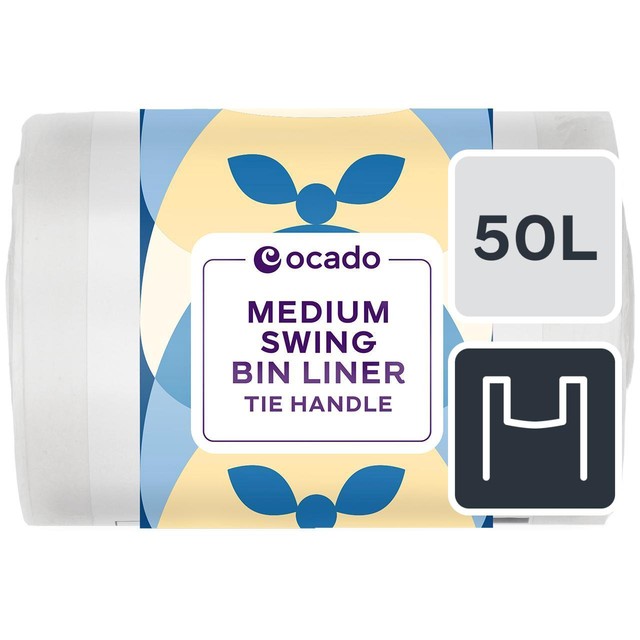 Ocado medium swing bin liner 50L with tie handles, imported from the UK