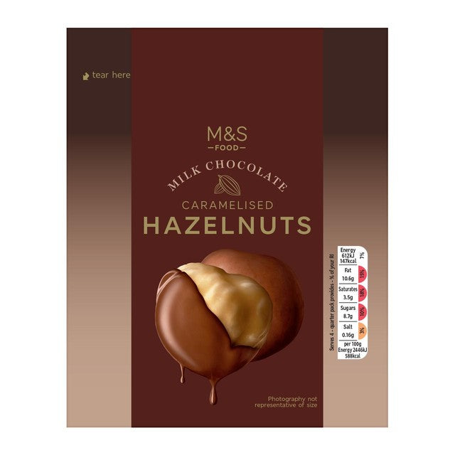 M&S milk chocolate caramelised hazelnuts 100g, imported from the UK