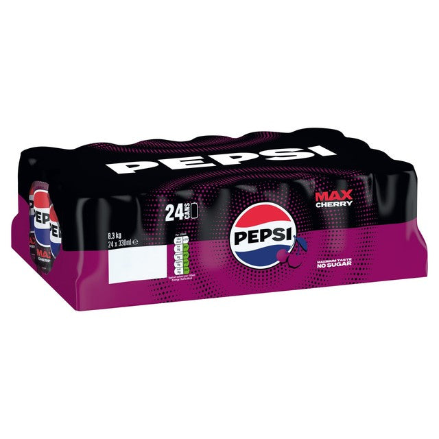 Pepsi Max Cherry sugar free cola 24 x 330ml, imported from the UK