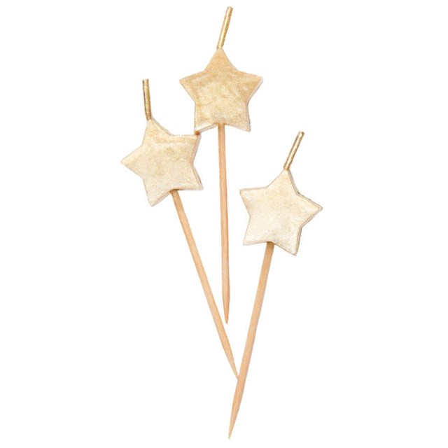 Unique Party Gold Star birthday candles 6 pack, UK version