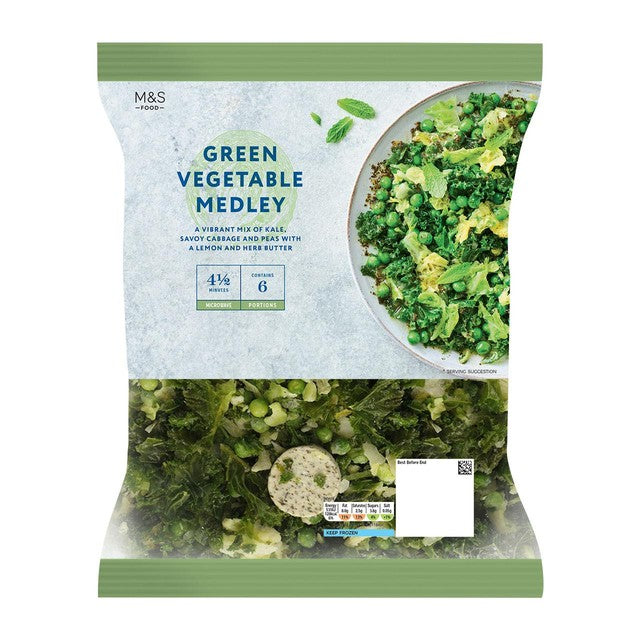M&S green vegetable medley 650g, imported from the UK