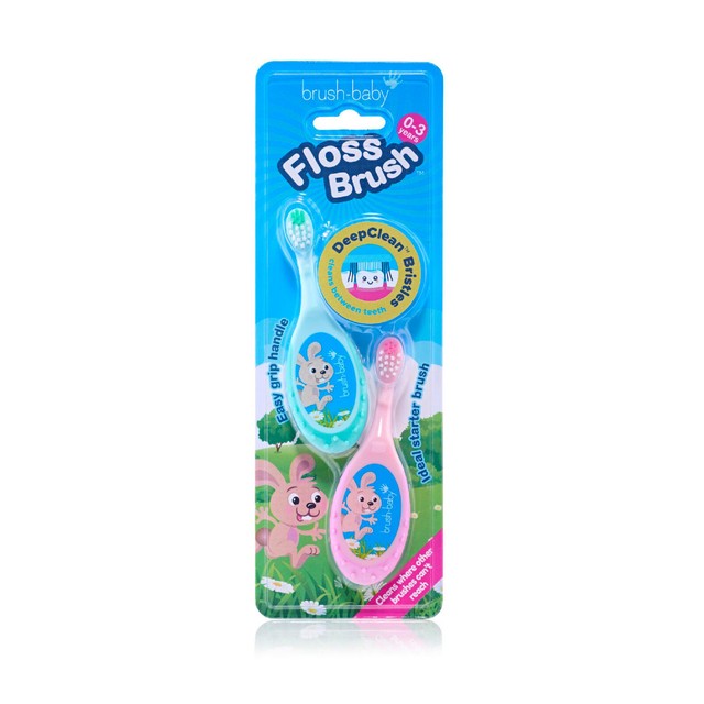 Brush-Baby Flossbrush 0-3 years baby toothbrush double pack - British product