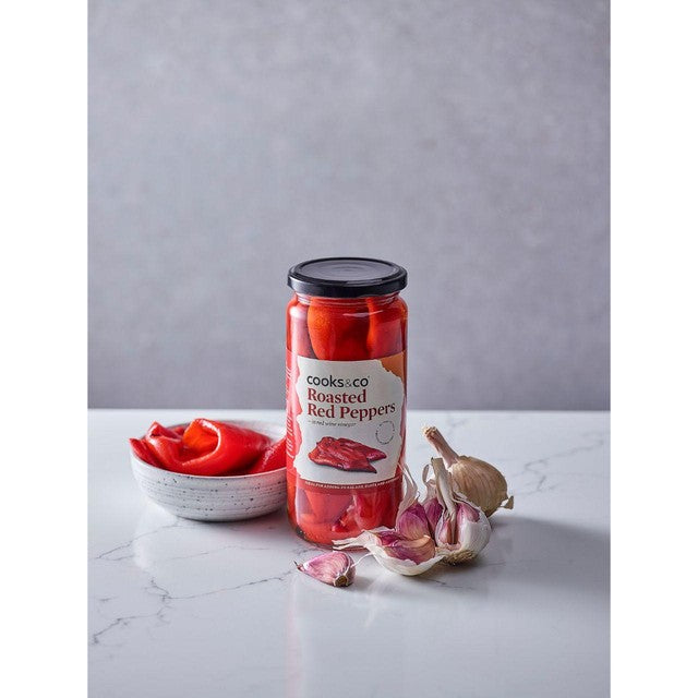 Cooks & Co roasted red peppers in red wine vinegar 460g - British product