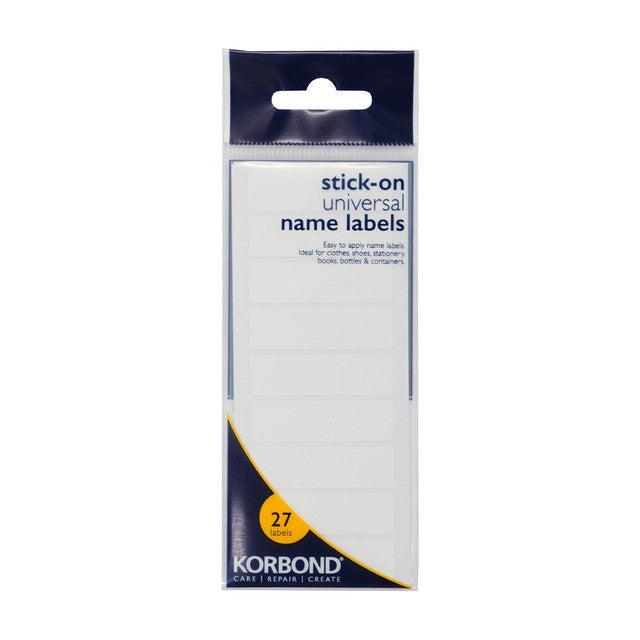 Korbond Stick-On Universal Name Labels 27 Pack (British brand)