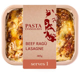 Pasta Evangelists beef lasagne 385g, imported from the UK