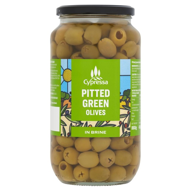 Cypressa pitted green olives 860g jar - British product