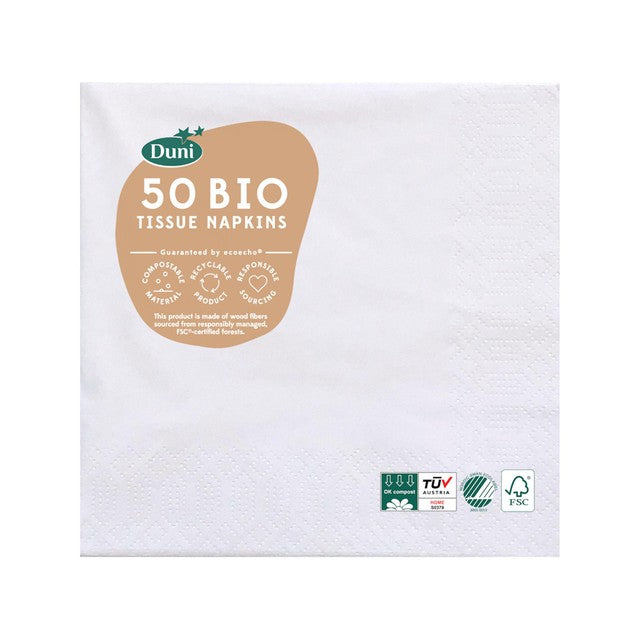 Duni white compostable paper napkins 50 per pack (British brand)