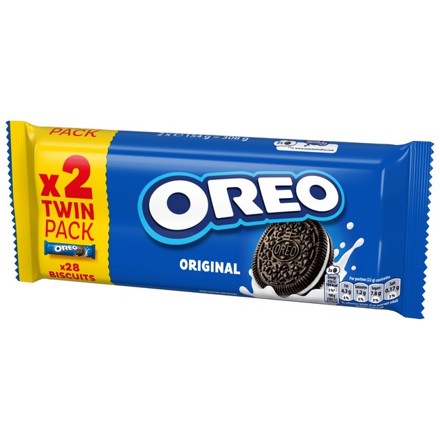 Oreo chocolate sandwich biscuits twin pack 2 x 154g, imported from the UK