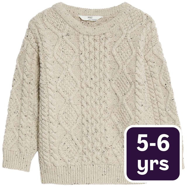 M&S kabelstrikket genser nøytral 5-6 år, importert fra Storbritannia