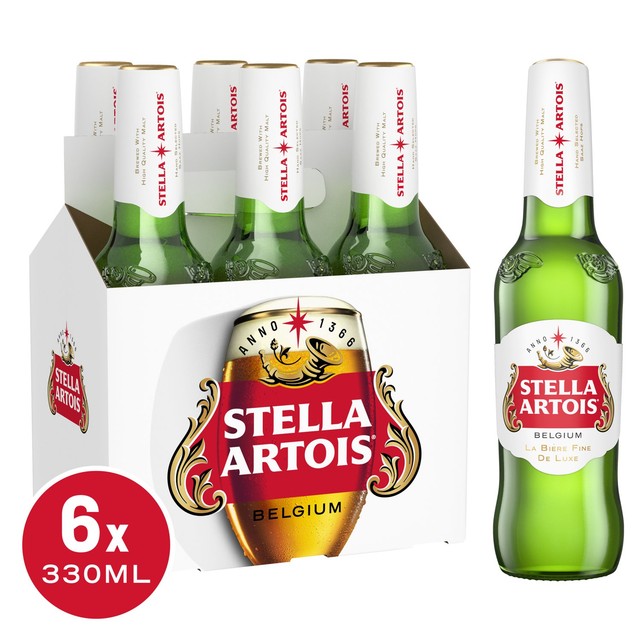 Stella Artois lager beer bottles 6 x 330ml (British brand)