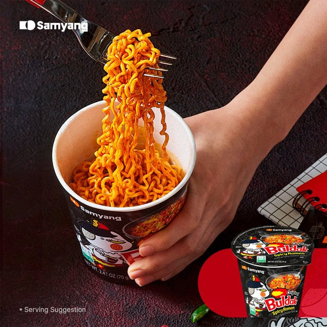 Buldak Hot Chicken Ramen Cup original flavour instant noodle, UK version
