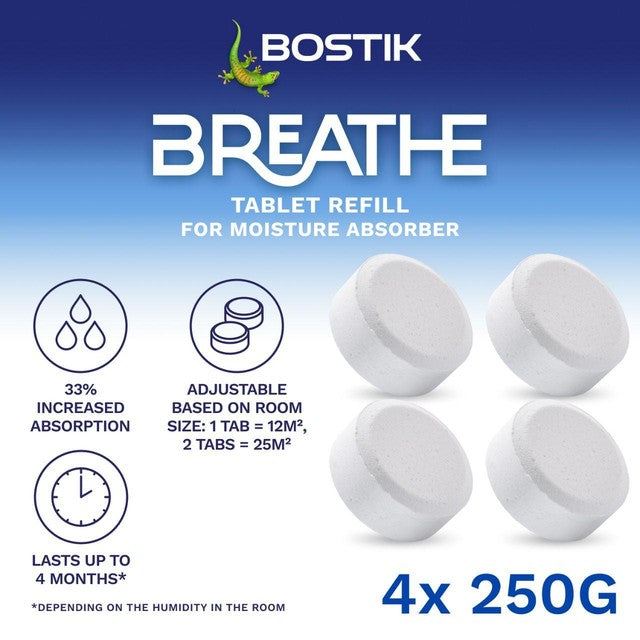 Bostik Breath dehumidifier refill tabs 250g pack of 4, UK version