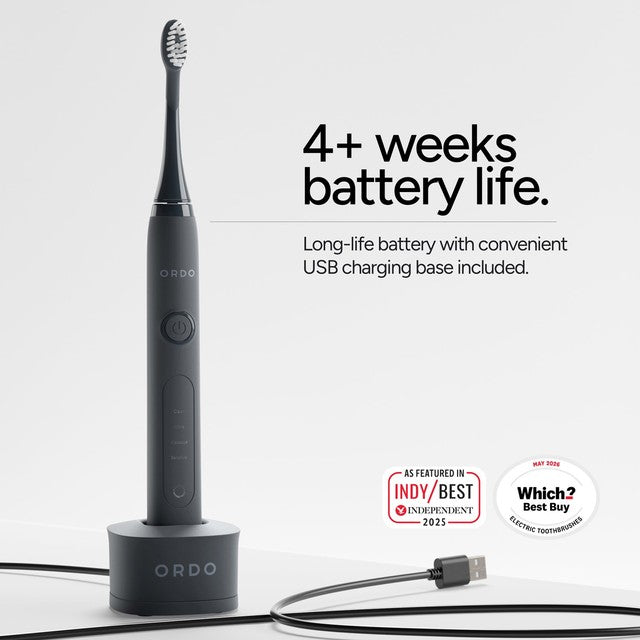 Ordo Sonic+ Electric Toothbrush and Charging Travel Case in Charcoal Grey, imported from the UK