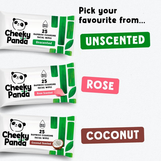 The Cheeky Panda bamboo facial cleansing wipes rose scented (British brand)