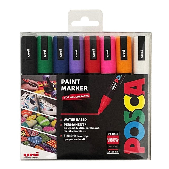 Posca PC-5M Essential Colour Pens 8 pack, imported from the UK