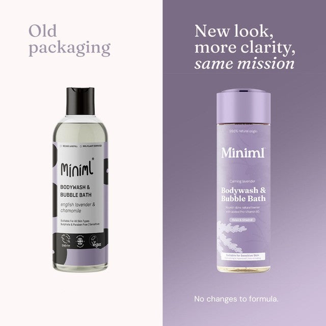 Miniml body wash and bubble bath calming lavender - British product