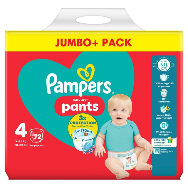 Pampers Baby-Dry Nappy Pants Size 4, imported from the UK