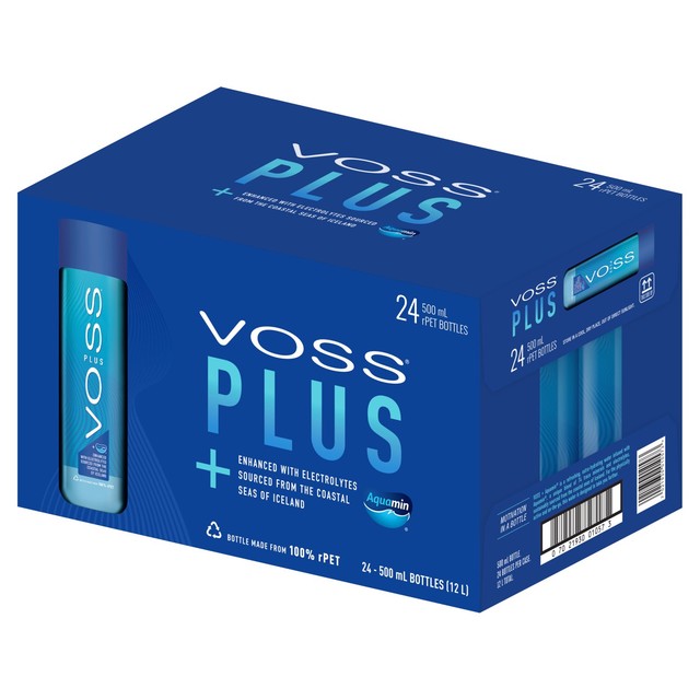 Voss Plus Still Mineral Water with Electrolytes 24 x 500ml (British brand)