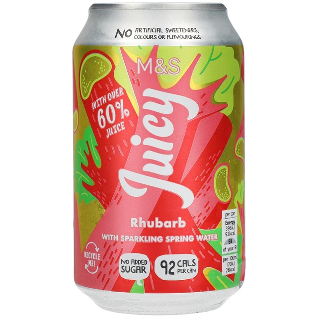 M&S Juicy Rhubarb carbonated juice drink multipack 4 x 330ml, imported from the UK