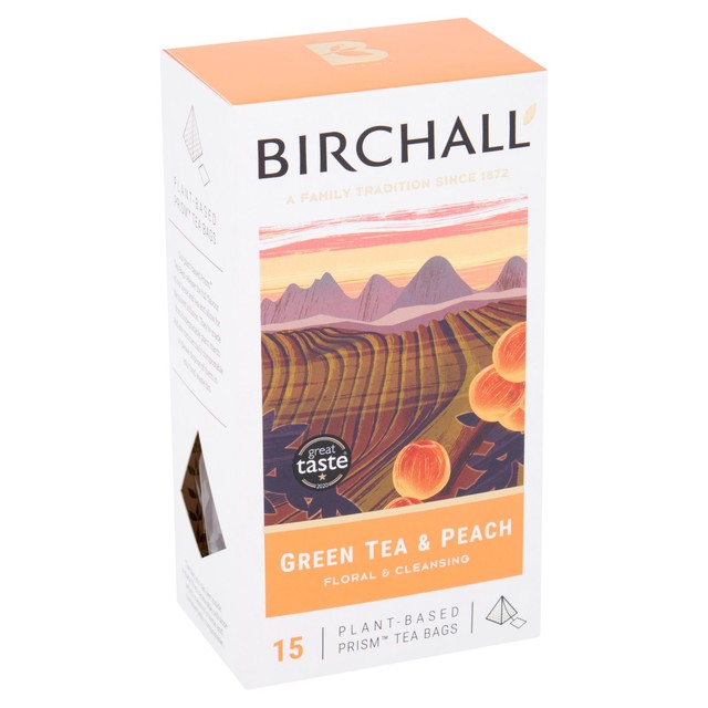 Birchall green tea and peach tea bags 15 pack - British product