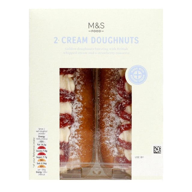 M&S cream and strawberry jam doughnuts 2 pack, imported from the UK