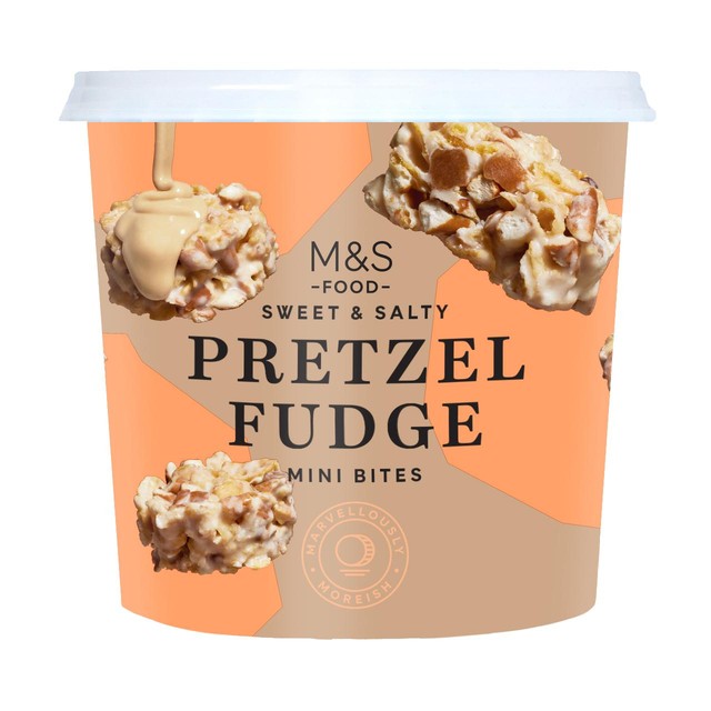 M&S Pretzel Fudge Mini Bites 225g, imported from the UK