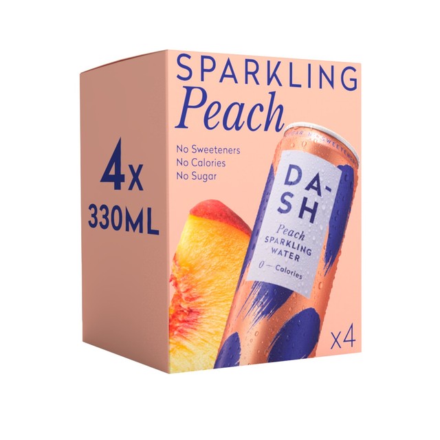 DASH peach infused sparkling water 4 x 330ml - British product
