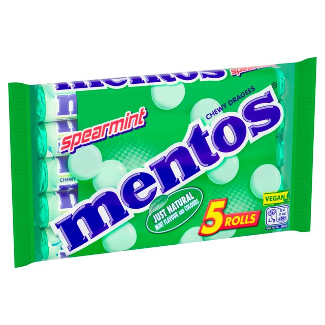 Mentos chewy spearmint sweets multipack 5 x 38g, imported from the UK