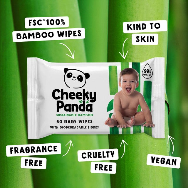 Cheeky Panda Unscented Bamboo Baby Wipes 12x60 - British product