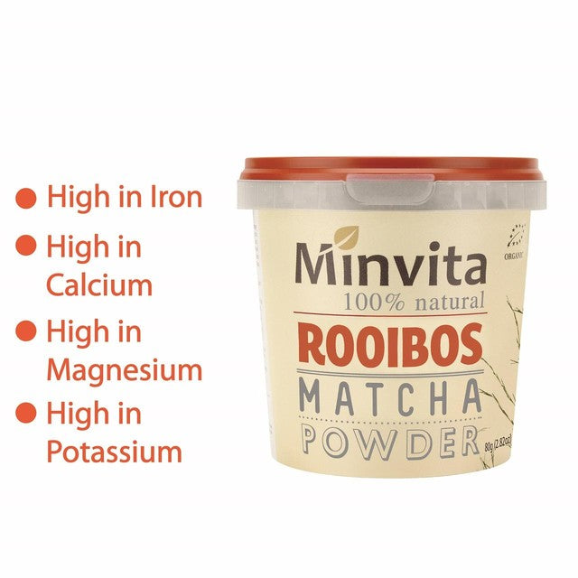 Minvita Rooibos Matcha Powder 80g, imported from the UK