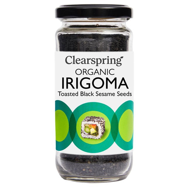 Clearspring toasted black sesame seeds jar, imported from the UK