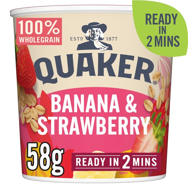 Quaker banana strawberry porridge pot 58g, imported from the UK
