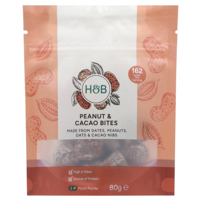 Holland & Barrett Peanut Cacao Bites 80g protein snack, UK version