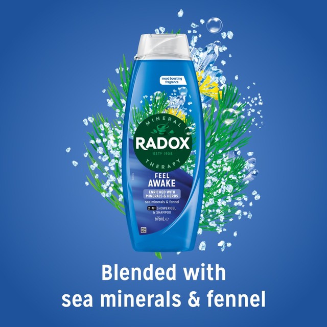 Radox Feel Awake Shower Gel & Shampoo 675ml, imported from the UK
