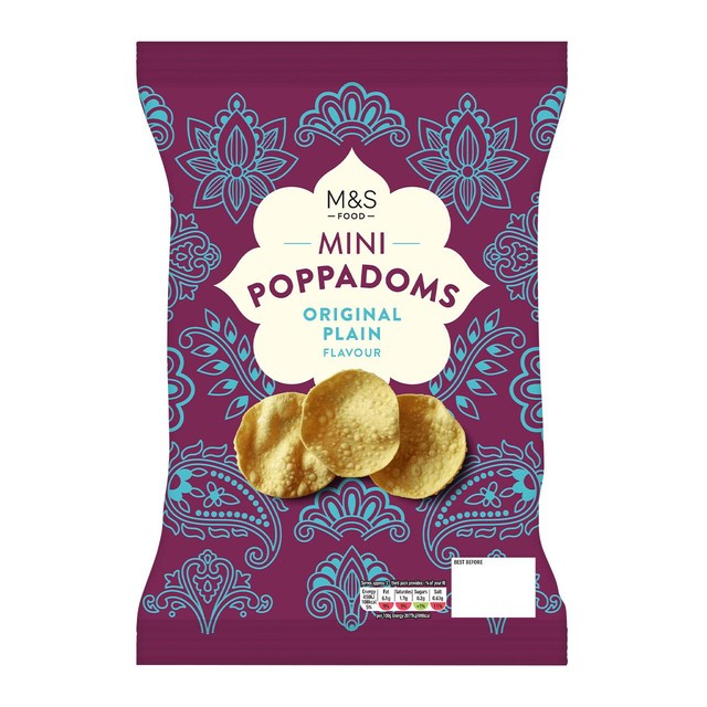 M&S Mini Poppadoms Black Gram Flour 65g, imported from the UK
