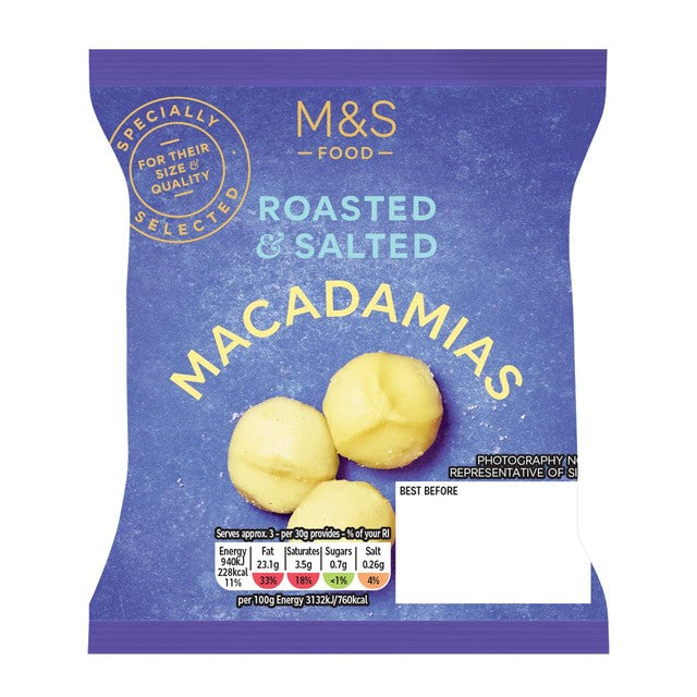 M&S Roasted Salted Macadamia Nuts 100g, imported from the UK