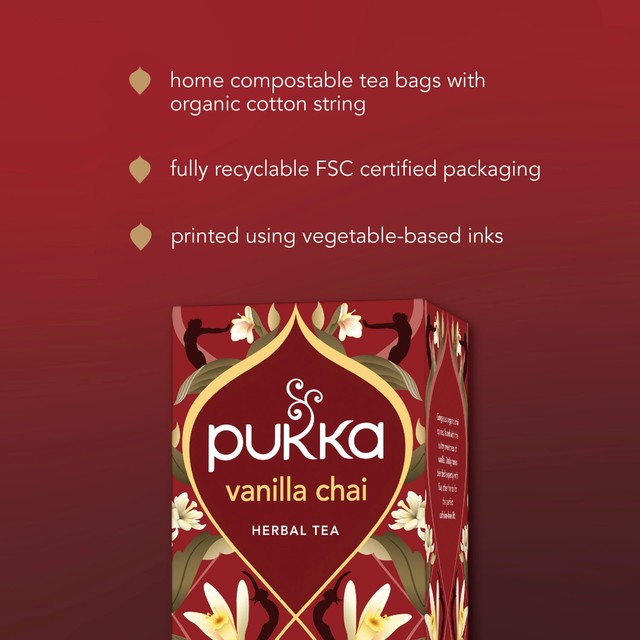 Pukka Herbs vanilla chai herbal tea bags 20 pack, imported from the UK