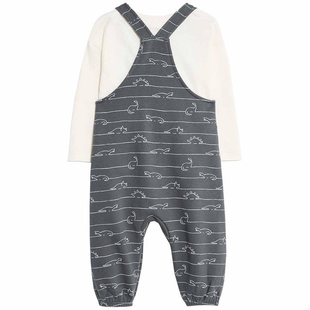 M&S Dino baby dungarees set, Carbon, 3-6 months, imported from the UK