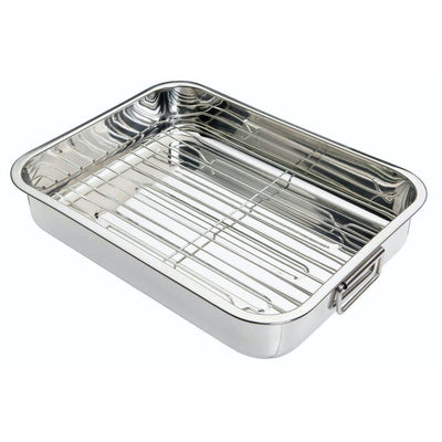 KitchenCraft Stainless Steel Roasting Tin with Rack 37 x 28 x 6.5 cm